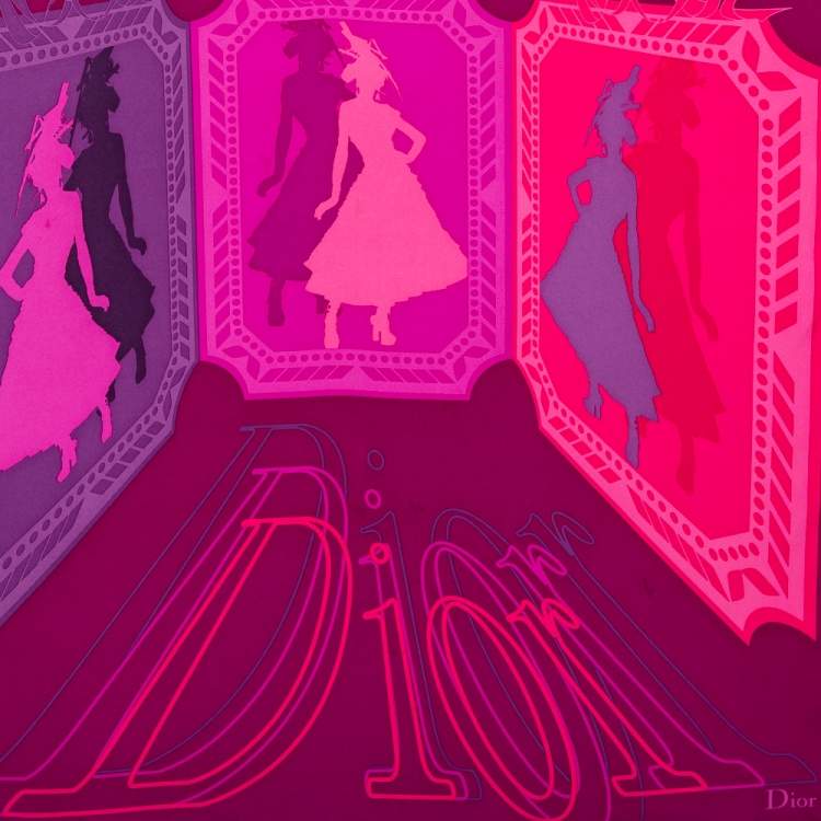 مملوكة مسبقًا Christian Dior Pink Printed Silk Square Scarf