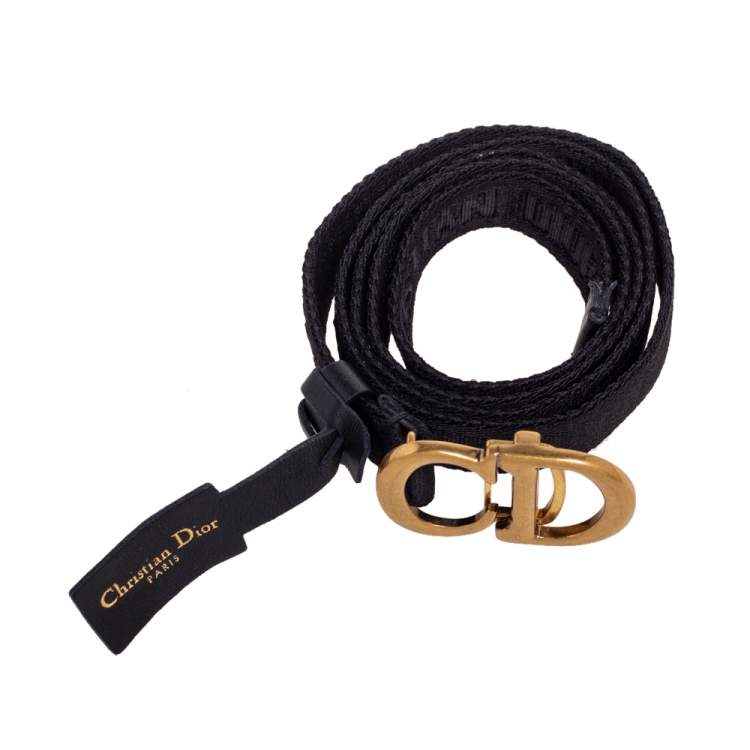 Pre Owned Dior Black Canvas and Leather CD Logo Slim Belt L