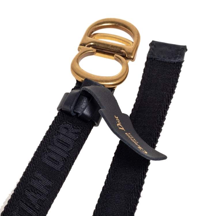 Pre Owned Dior Black Canvas and Leather CD Logo Slim Belt L