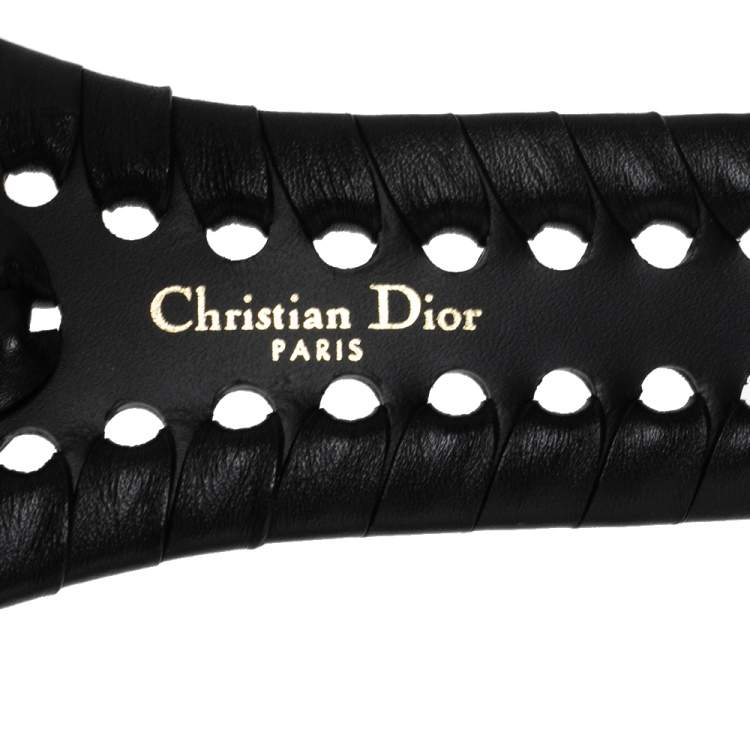 Pre Owned Dior Black Braided Leather Montaigne 30 Waist Belt 75CM