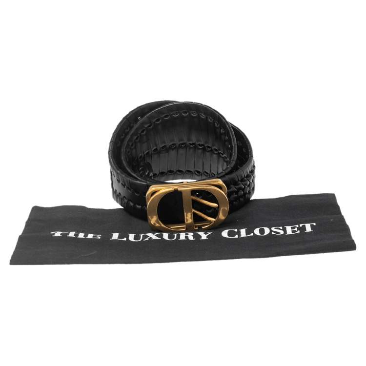 Pre Owned Dior Black Braided Leather Montaigne 30 Waist Belt 75CM