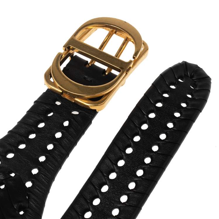 Pre Owned Dior Black Braided Leather Montaigne 30 Waist Belt 75CM