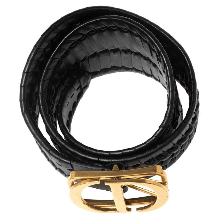 Pre Owned Dior Black Braided Leather Montaigne 30 Waist Belt 75CM