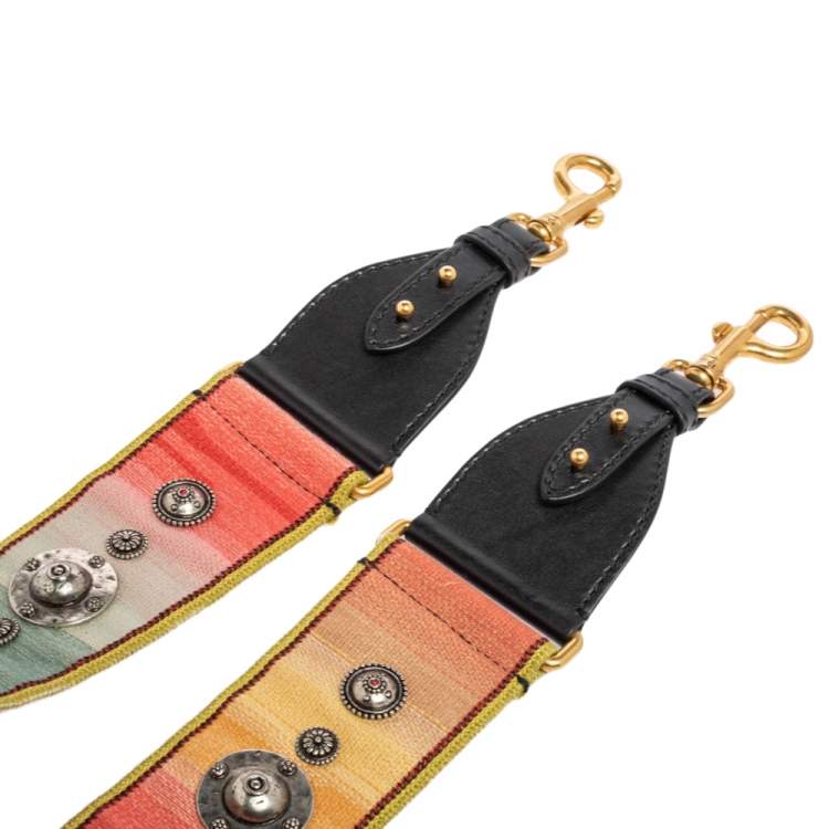 Pre Owned Dior Multicolor Studded Canvas and Leather Bohemian Inspired Shoulder Strap
