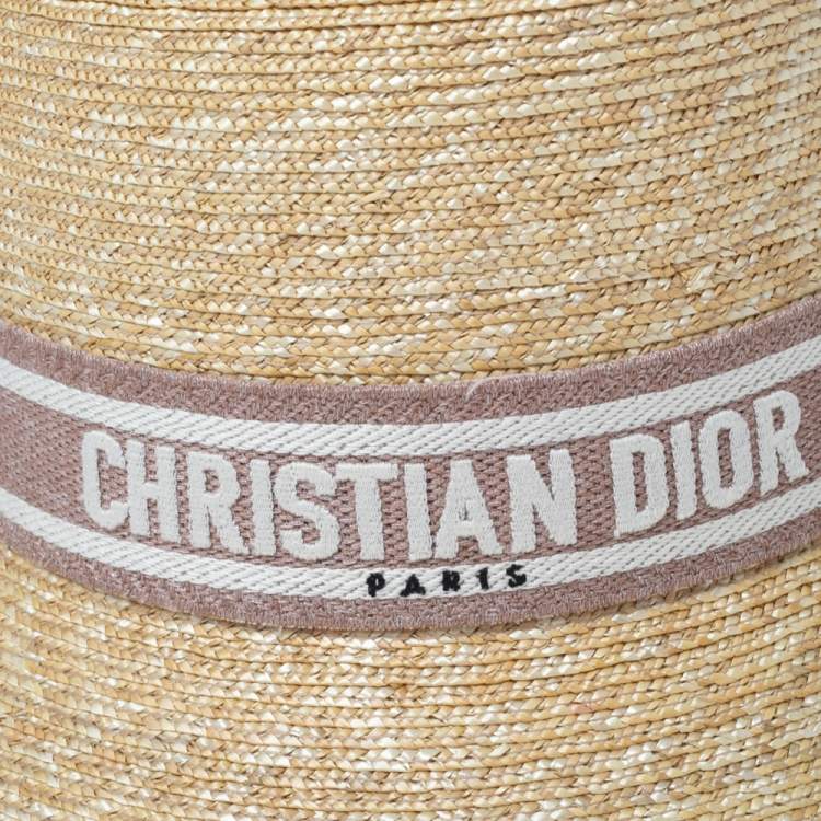 Pre Owned Christian Dior Dioresort Straw Logo Band Detail Small Brim Hat (57)