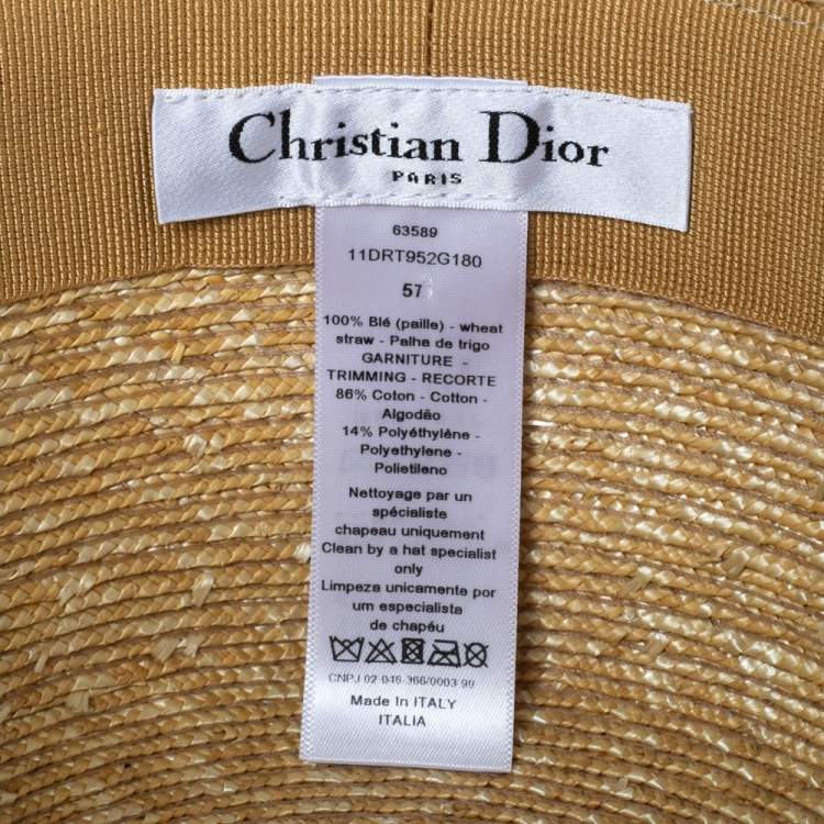 Pre Owned Christian Dior Dioresort Straw Logo Band Detail Small Brim Hat (57)