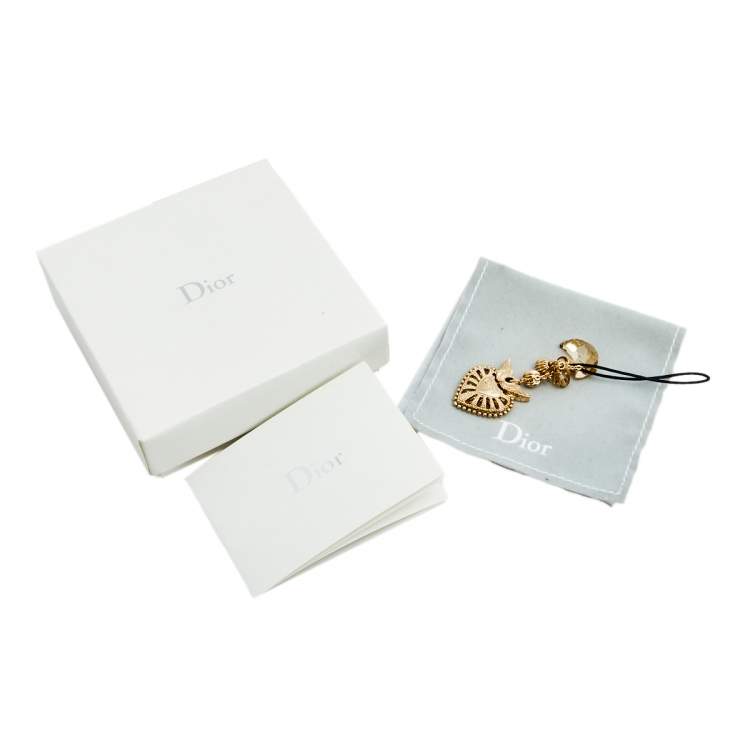 مملوكة مسبقًا Dior Gold Tone Heart & Crystal Moon Phone Charm