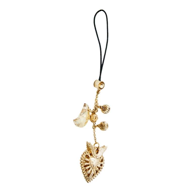 مملوكة مسبقًا Dior Gold Tone Heart & Crystal Moon Phone Charm