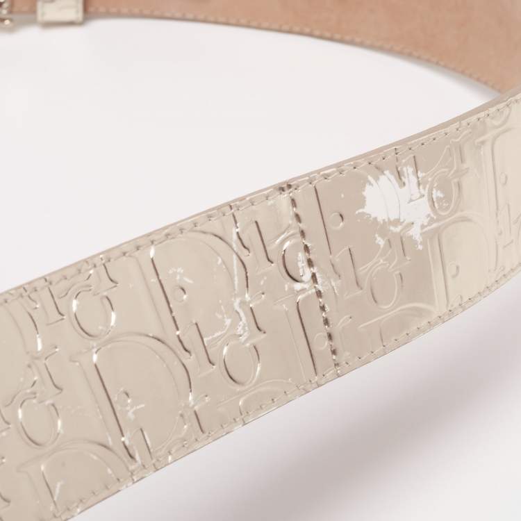 Pre Owned Dior Gold Monogram Foil Leather D Buckle Belt 80CM