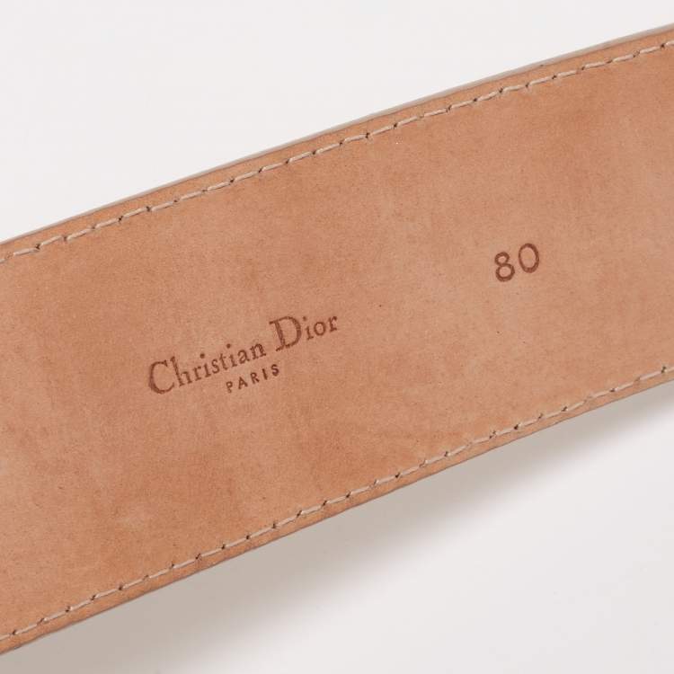 Pre Owned Dior Gold Monogram Foil Leather D Buckle Belt 80CM
