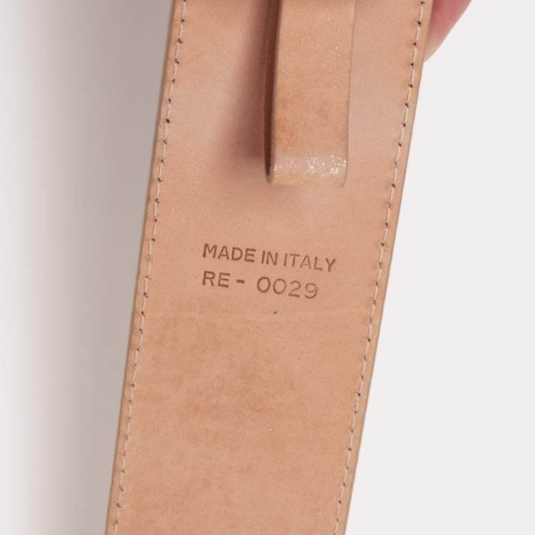 Pre Owned Dior Gold Monogram Foil Leather D Buckle Belt 80CM