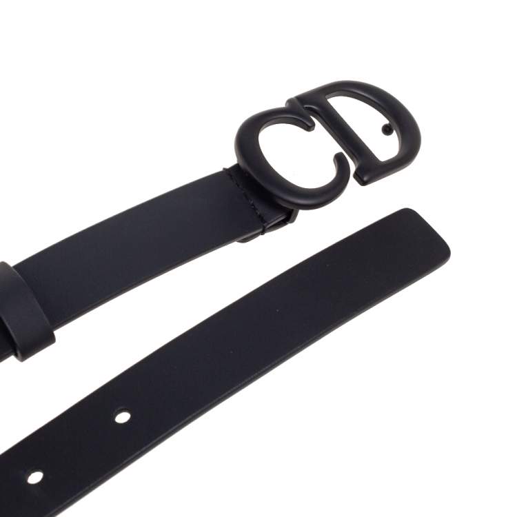 Pre Owned Dior Black Matte Leather Saddle Slim Belt 75CM