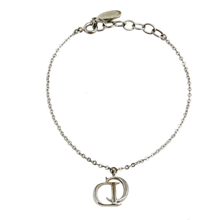 Pre Owned Dior CD Crystal Silver Tone Charm Bracelet