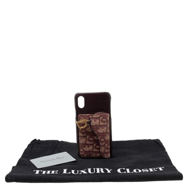 Pre Owned Dior Burgundy Oblique Jacquard Canvas and Leather iPhone X Case