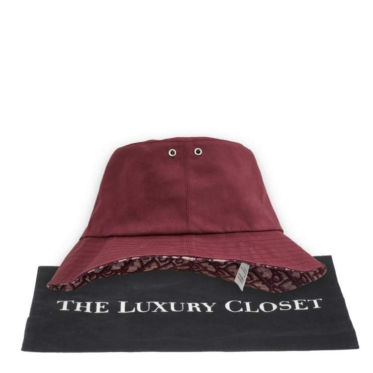Pre Owned Christian Dior Burgundy Oblique Teddy-D Brim Reversible Bucket Hat 56