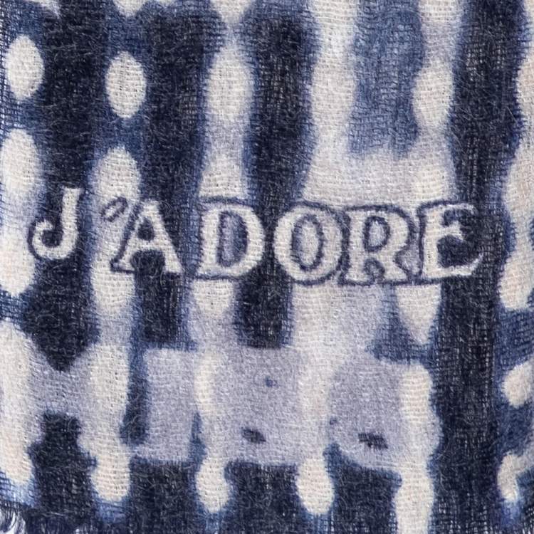 Pre Owned Christian Dior Blue & Beige J'Adore Printed Mohair & Silk Scarf