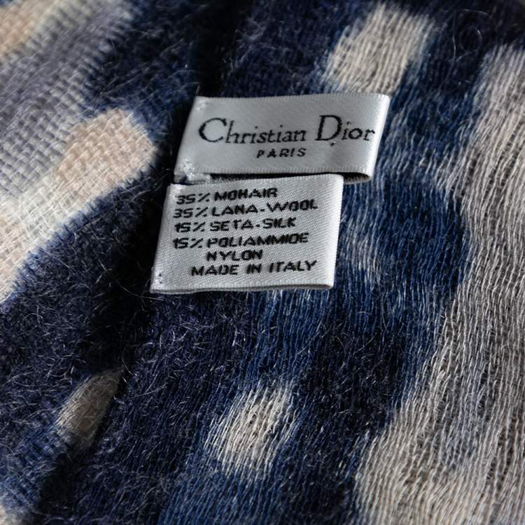 Pre Owned Christian Dior Blue & Beige J'Adore Printed Mohair & Silk Scarf