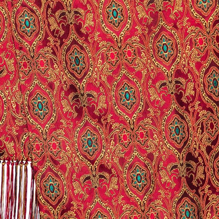 Pre Owned Christian Dior Boutique Maroon Silk Brocade Fringed Scarf