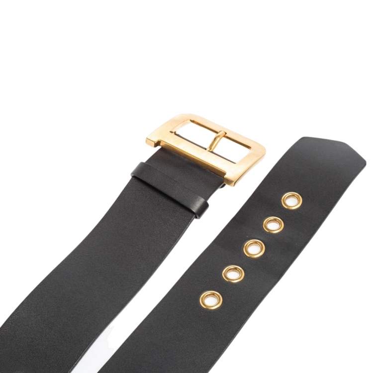 Pre Owned Dior Black Leather D Buckle Waist Belt 70CM