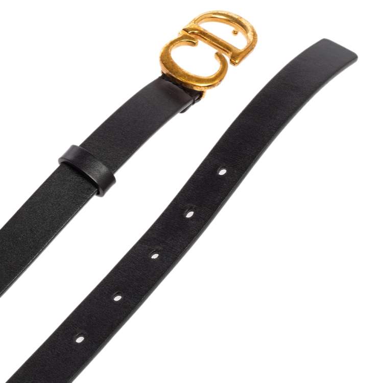 Pre Owned Dior Black Leather CD Logo Buckle Belt 80CM