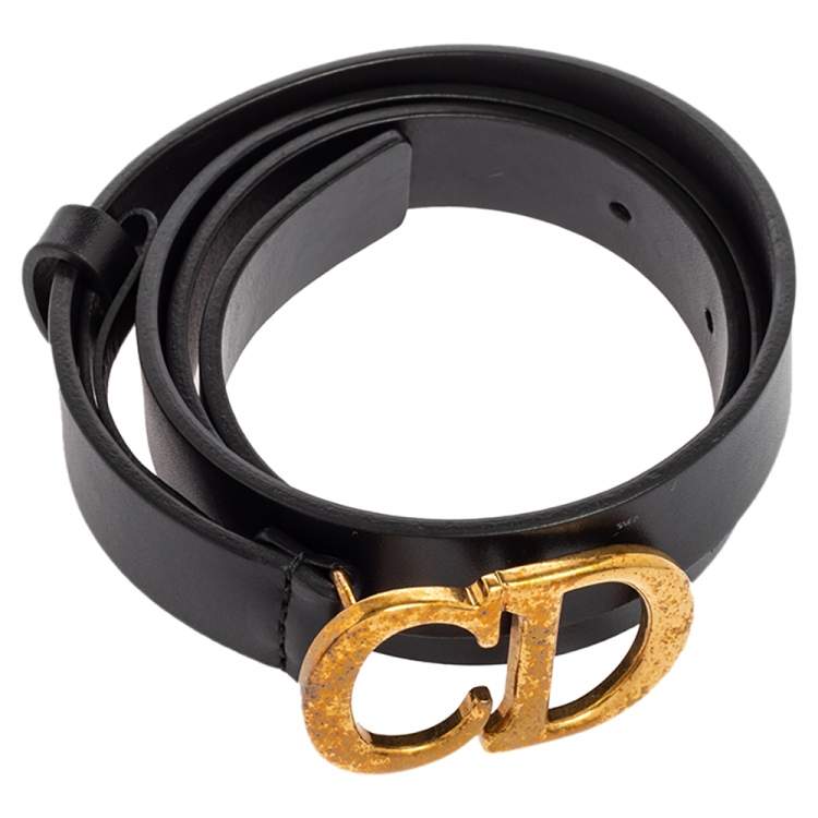Pre Owned Dior Black Leather CD Logo Buckle Belt 80CM