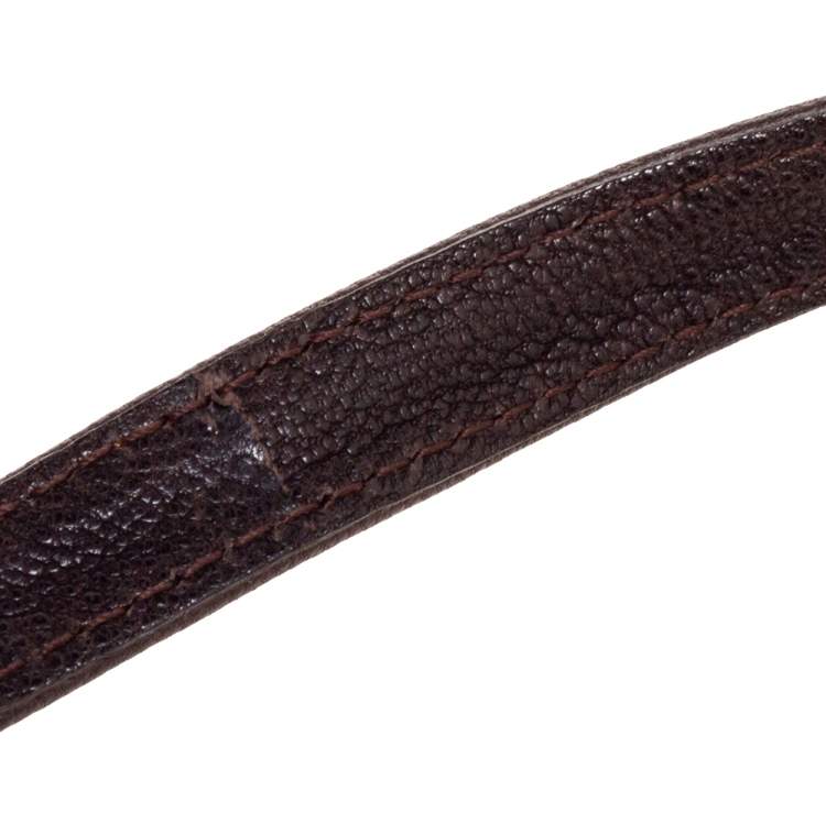 Pre Owned Dior Dark Brown Leather CD Logo Double Waist Belt 90CM