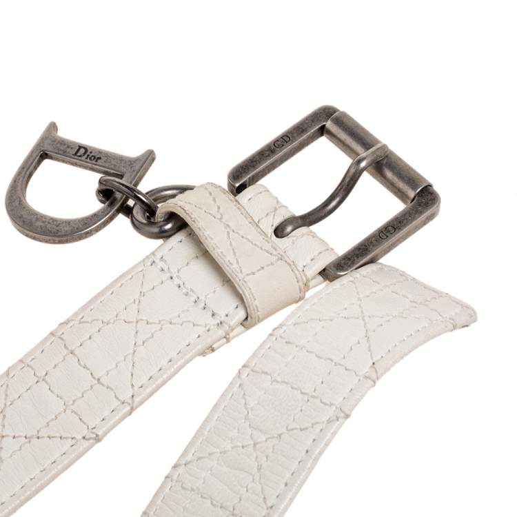 Pre Owned Dior White Cannage Leather Buckle Belt 85CM