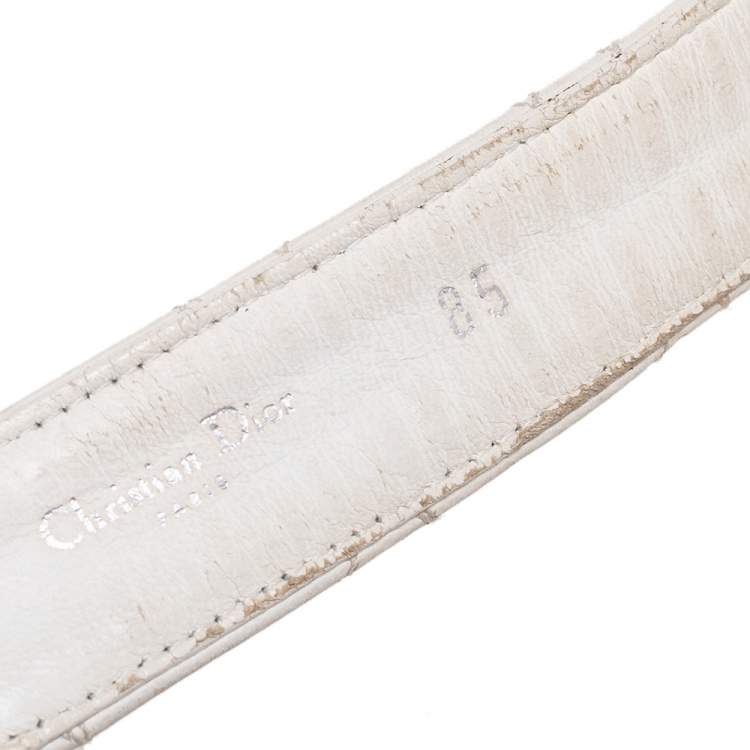 Pre Owned Dior White Cannage Leather Buckle Belt 85CM