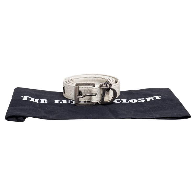 Pre Owned Dior White Cannage Leather Buckle Belt 85CM