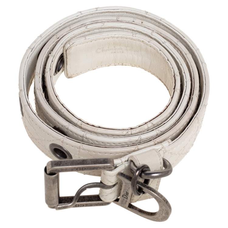 Pre Owned Dior White Cannage Leather Buckle Belt 85CM