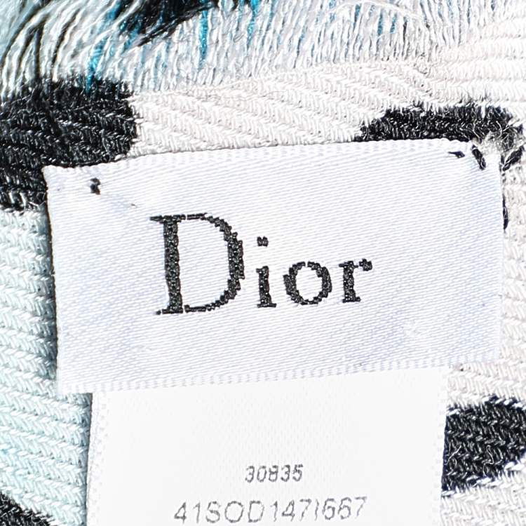 Pre Owned Dior Blue & Pink Leopard Print Jacquard Silk Wool Shawl