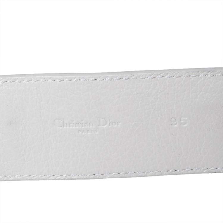 Pre Owned Dior White Leather Gaucho Embellished Buckle Belt 95CM