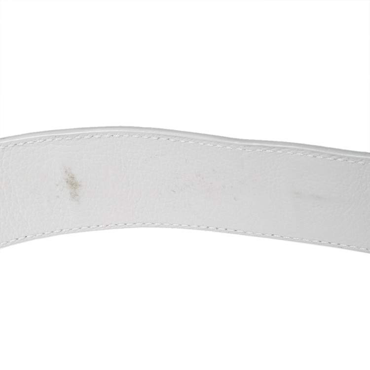 Pre Owned Dior White Leather Gaucho Embellished Buckle Belt 95CM
