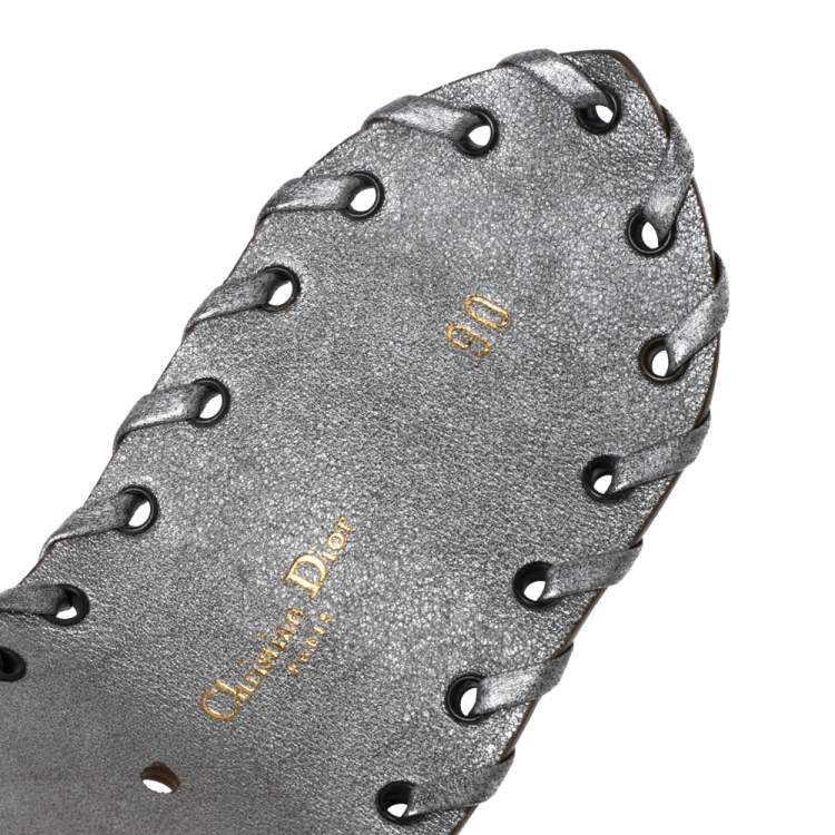 Pre Owned Dior Grey Leather Whipstitch D Buckle Belt 90CM