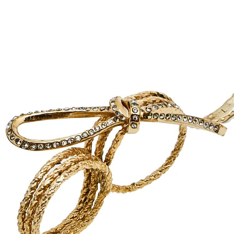 Pre Owned Christian Dior Gold Tone Three Finger Bow Ring L