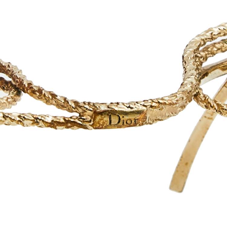 Pre Owned Christian Dior Gold Tone Three Finger Bow Ring L