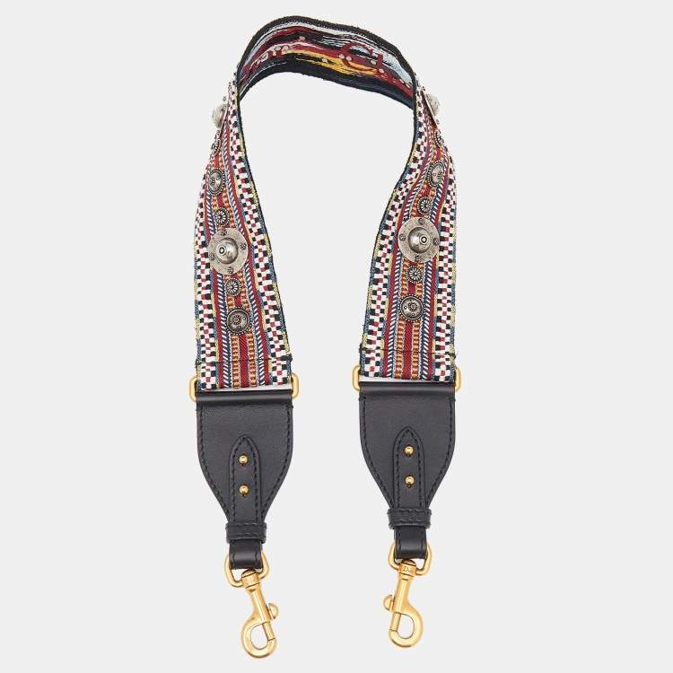 Pre Owned Dior Black Leather Embroidered Bag Strap