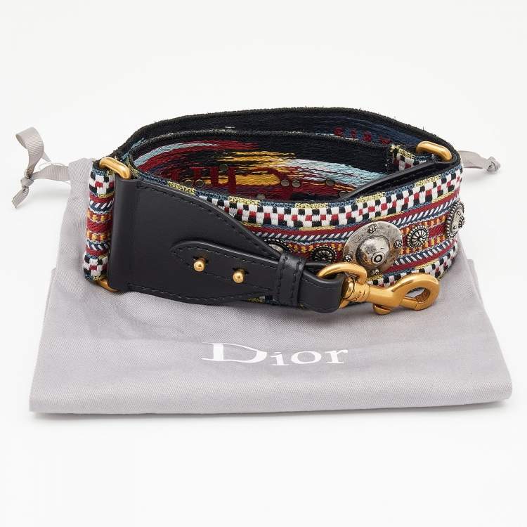 Pre Owned Dior Black Leather Embroidered Bag Strap