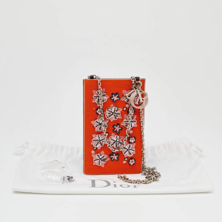 مملوكة مسبقًا Dior Orange/Black Mesh And Leather Fusion Embellished Phone Case