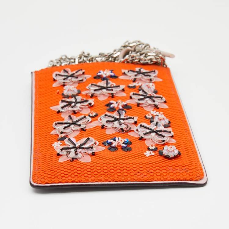 مملوكة مسبقًا Dior Orange/Black Mesh And Leather Fusion Embellished Phone Case