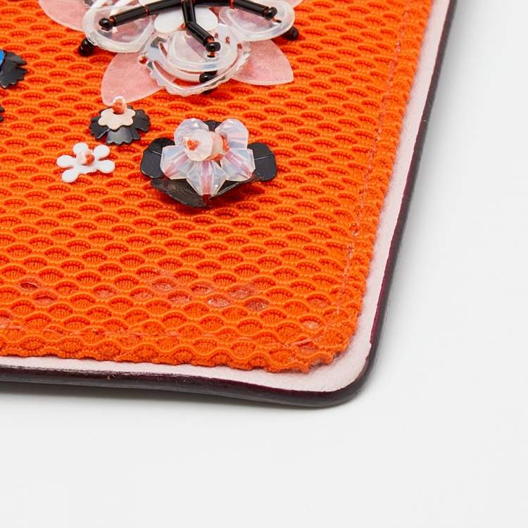 مملوكة مسبقًا Dior Orange/Black Mesh And Leather Fusion Embellished Phone Case