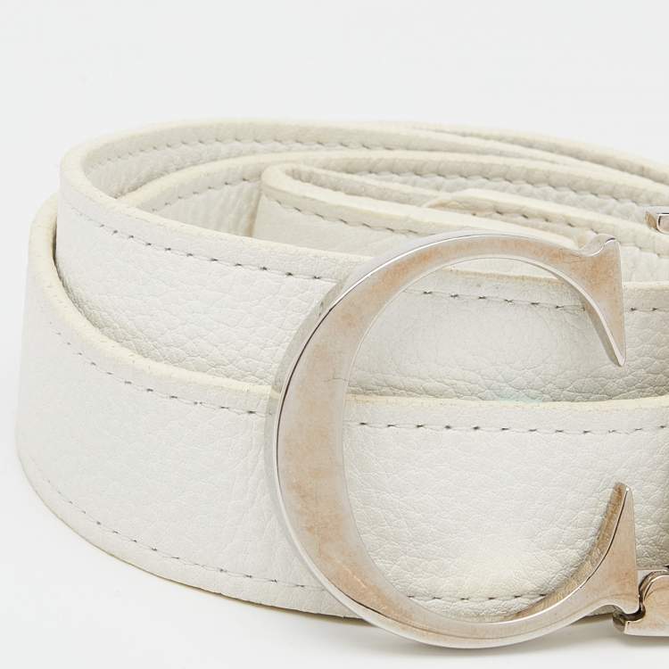 Pre Owned Dior White Leather CD Logo Belt 90 CM