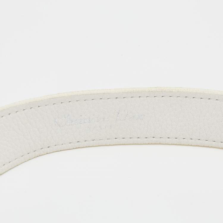 Pre Owned Dior White Leather CD Logo Belt 90 CM