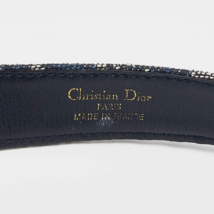 Pre Owned Dior Navy Blue Oblique Canvas And Leather CD Logo Belt 85 CM