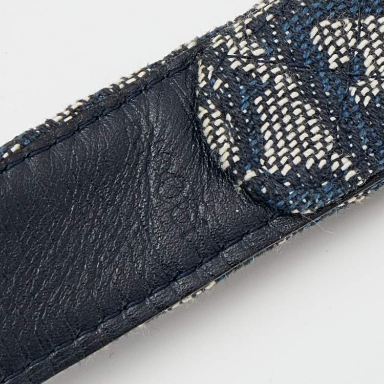 Pre Owned Dior Navy Blue Oblique Canvas And Leather CD Logo Belt 85 CM