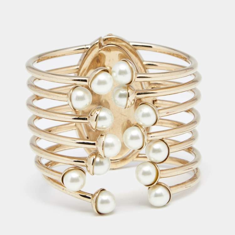 Pre Owned Dior Gold Tone Diorific Cuff Bracelet M