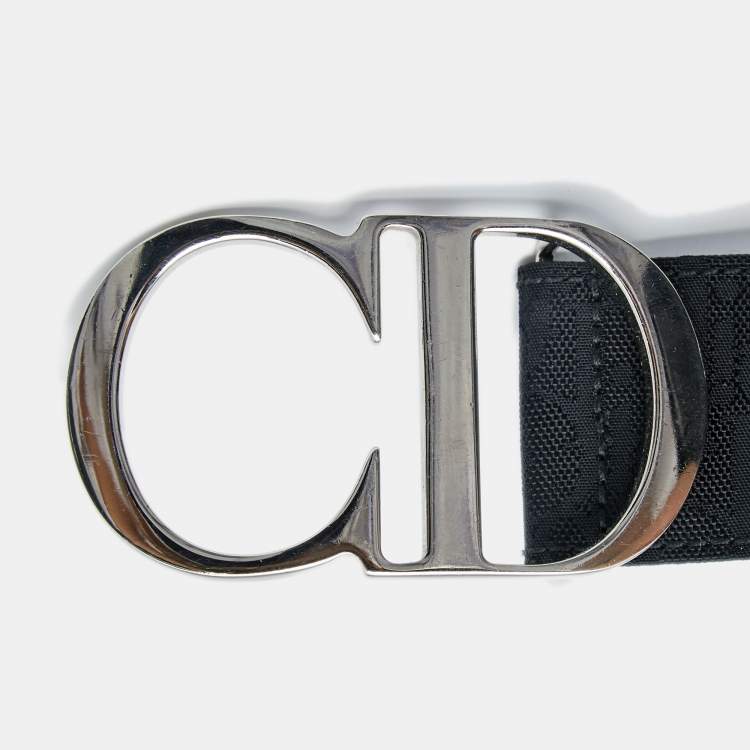 Pre Owned Dior Black Oblique Canvas CD Logo Buckle Belt 85CM