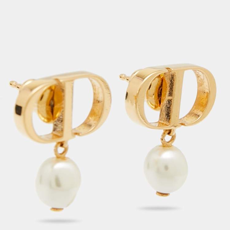 Dior Petit CD Faux Pearls Gold Tone Metal Earrings Dior