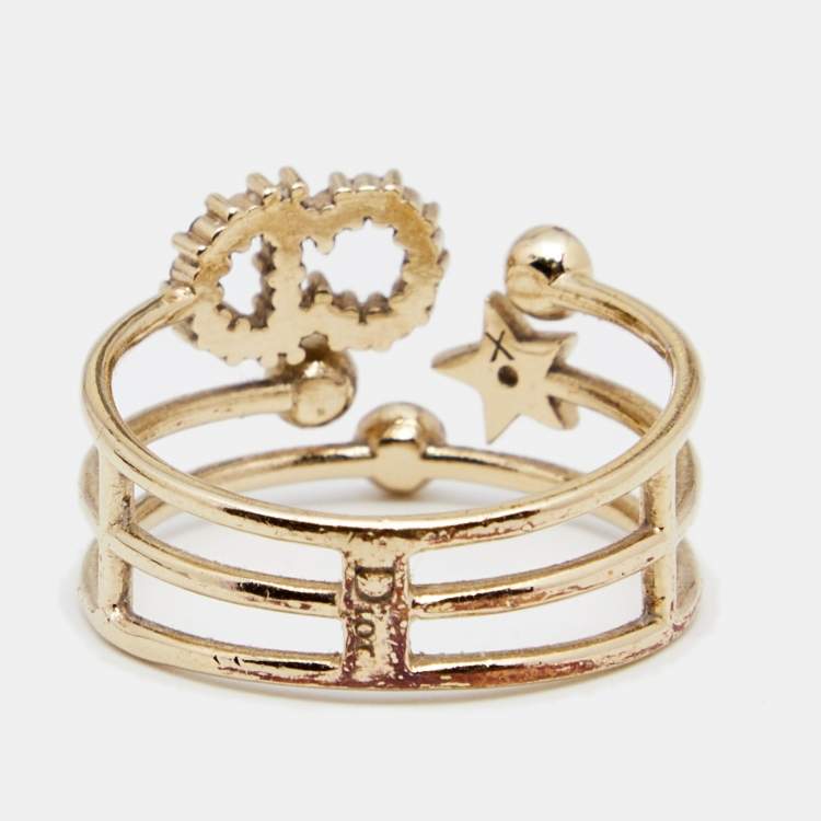 Pre Owned Dior CD Crystals Gold Tone Metal Ring Size 56