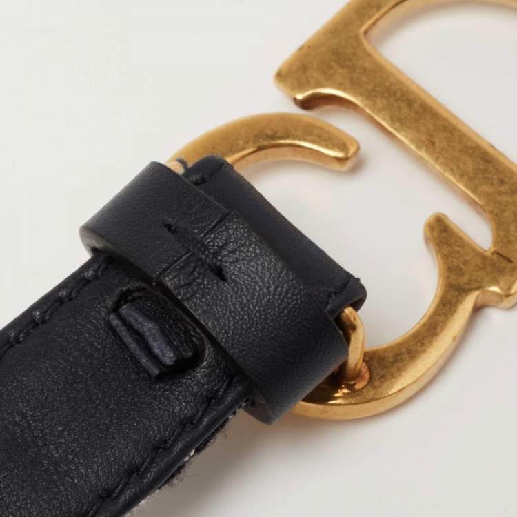 Pre Owned Dior Navy Blue Oblique Canvas CD Logo Belt 90CM